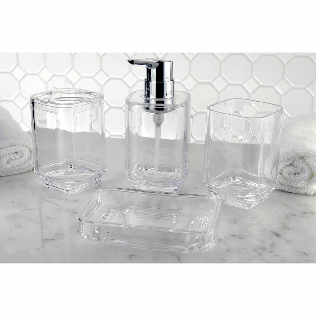 Clear 4-Piece Bath Accessory Set - White