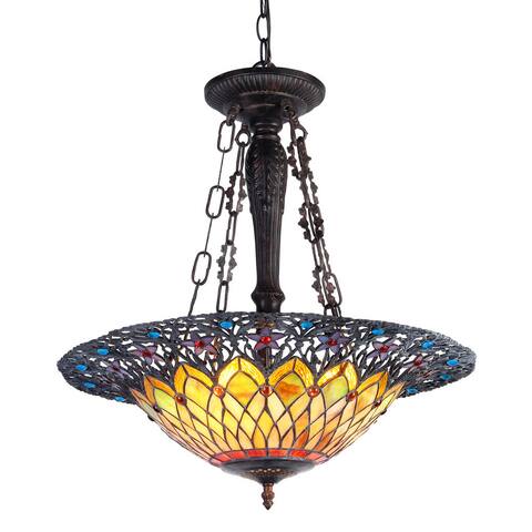 Tiffany Style Traditional Design 3-light Antique Bronze Inverted Pendant