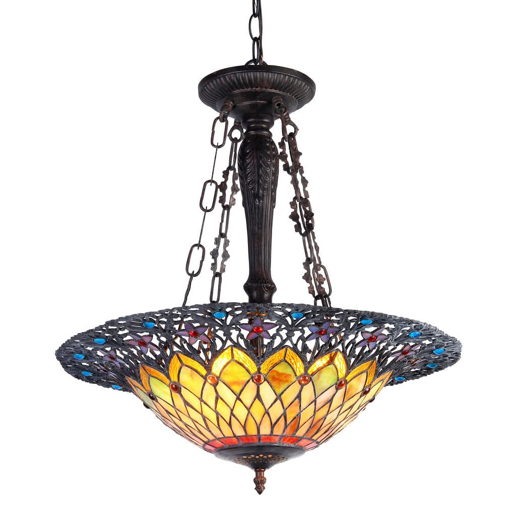 Tiffany Style Traditional Design 3-light Antique Bronze Inverted Pendant