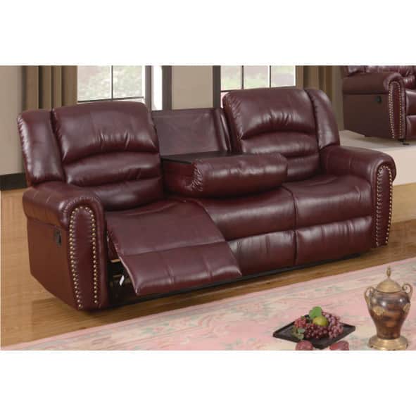 Meridian Burgundy Chelsea Dual Reclining Sofa with Nailhead Detail