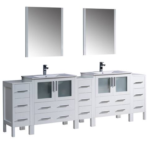 Fresca Torino 96-inch White Modern Double Sink Bathroom Vanity with 3 Side Cabinets and Integrated Sinks