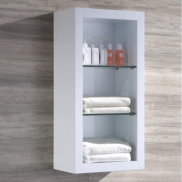 Shop Fresca Allier White Bathroom Linen Side Cabinet With 2 Glass Shelves Overstock 10650332