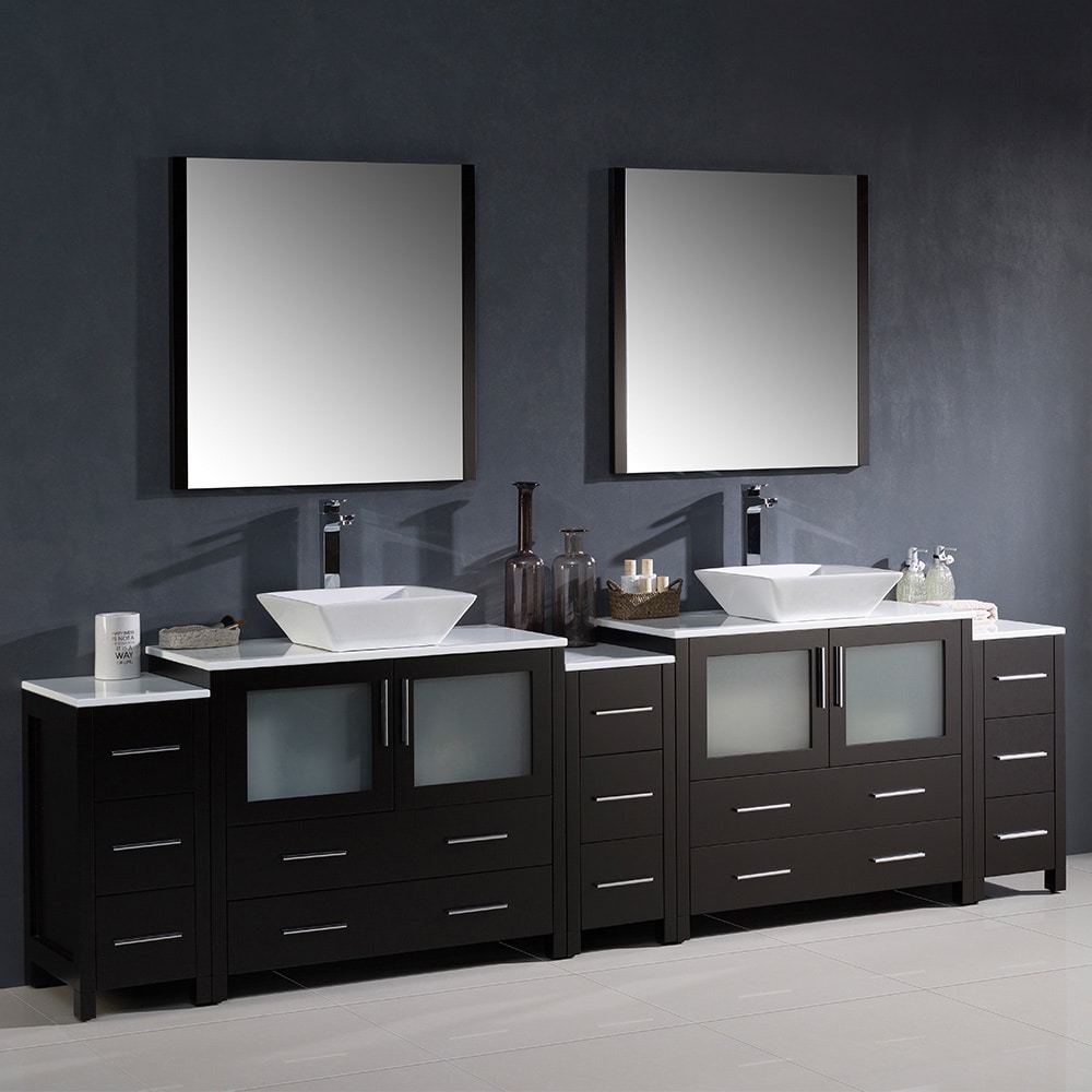 Fresca Torino 108 Inch Espresso Modern Double Sink Bathroom Vanity With 3 Side Cabinets And Vessel Sinks