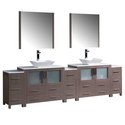 Fresca Torino 108-inch Grey Oak Modern Double Sink Bathroom Vanity with 3 Side Cabinets and Vessel Sinks