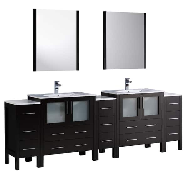 slide 1 of 5, Fresca Torino 96-inch Espresso Modern Double Sink Bathroom Vanity with 3 Side Cabinets and Integrated Sinks