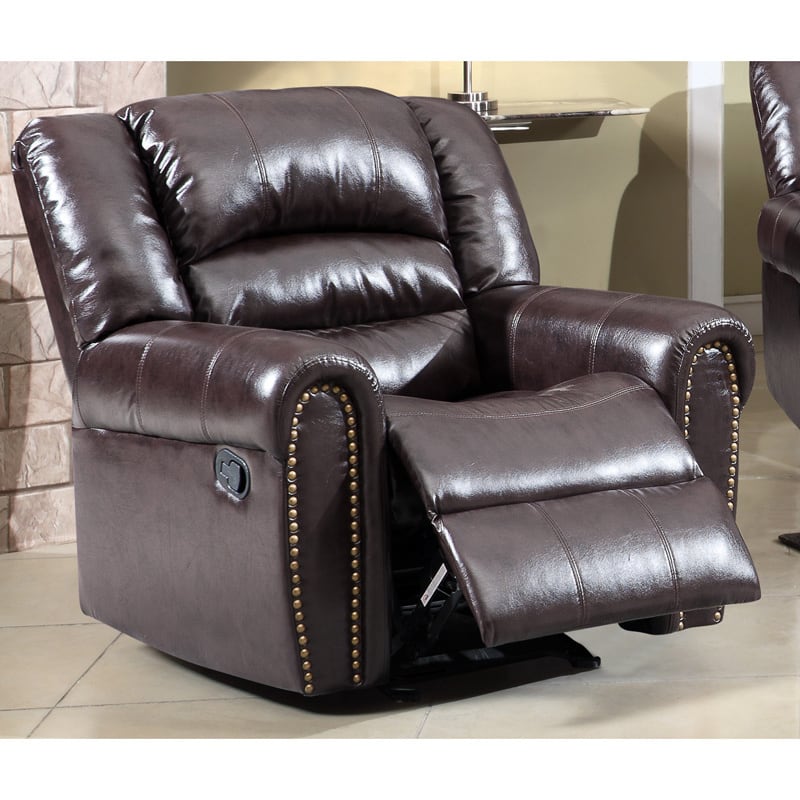 Meridian Brown Chelsea Dual Reclining Rocker Chair with Nailhead Detail