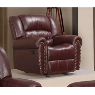 Meridian Burgundy Chelsea Dual Reclining Rocker Chair with Nailhead Detail