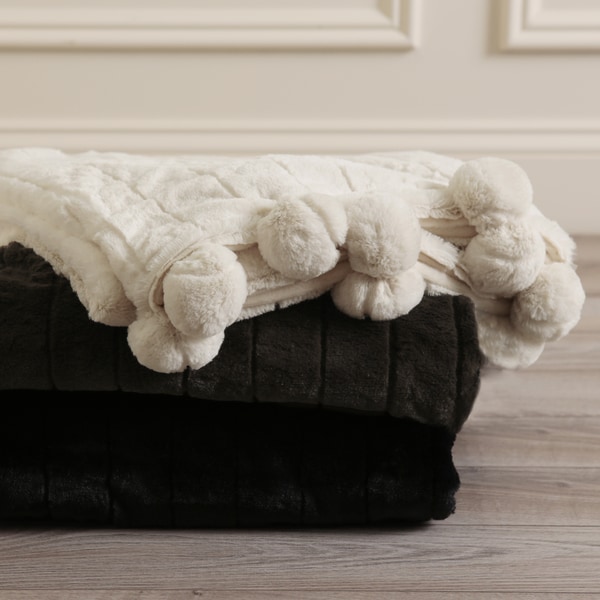 Aurora Home Luxe Mink Faux Fur Pom Throw Blanket