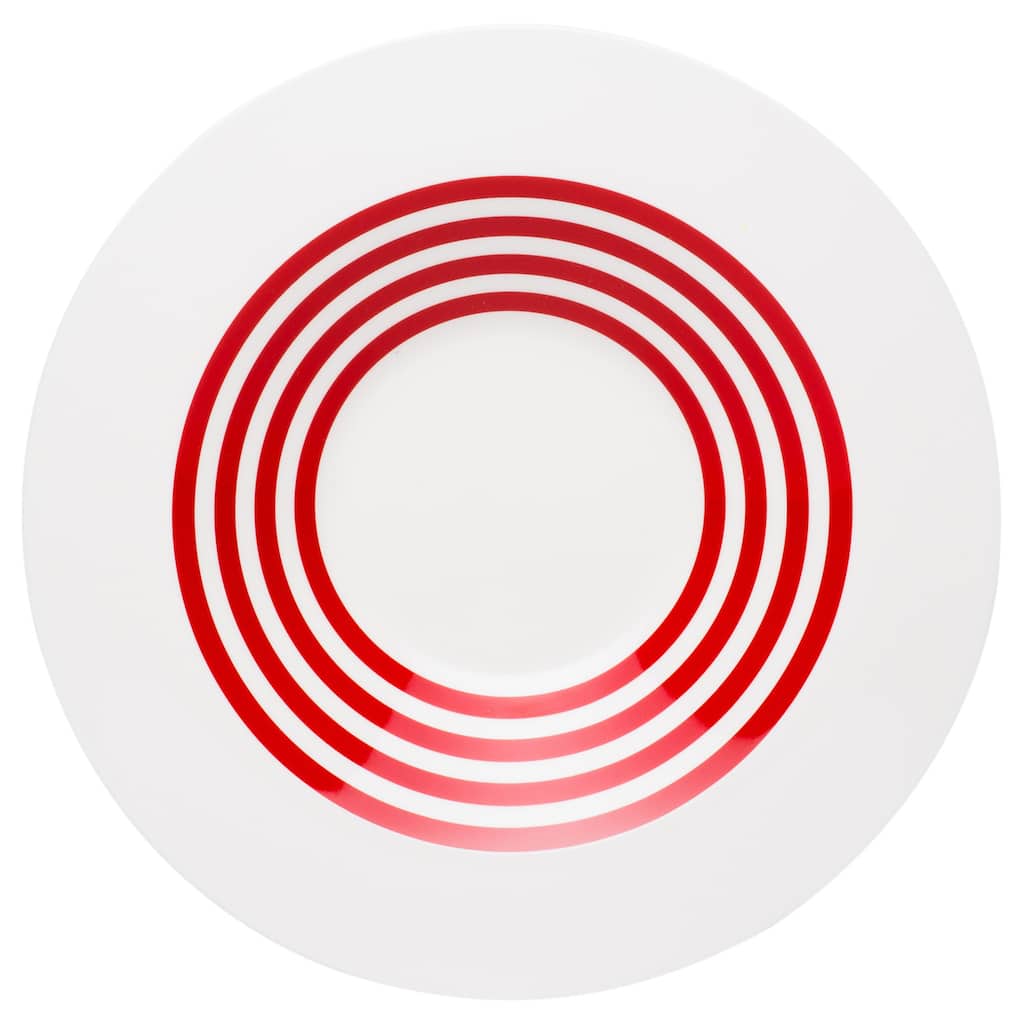 Red Vanilla 9.5-inch Freshness Lines Red Rim Soup Bowl (Set of 6)