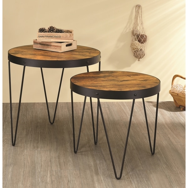 Shop Kasreal Round Honey Cherry 2-piece Nesting Table Set ...