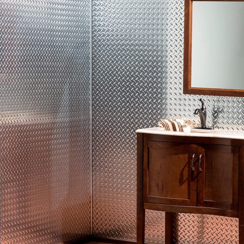 FASÄDE - 4ft x 8ft x .013in Diamond Plate Brushed Aluminum Decorative Vinyl Wall Panel (4' x 8' Panel)