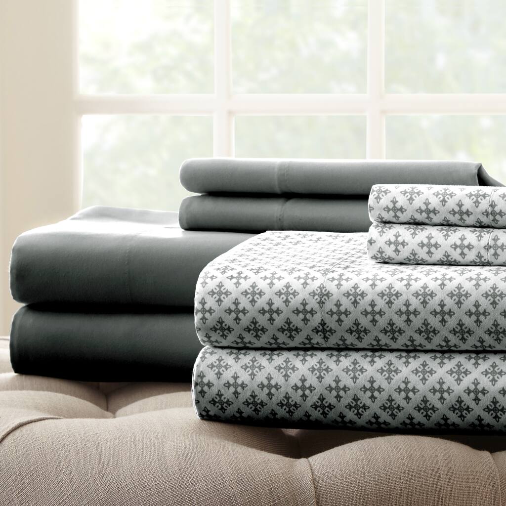 Amraupur Overseas 8 Piece Printed/Solid Floral Sheet Set