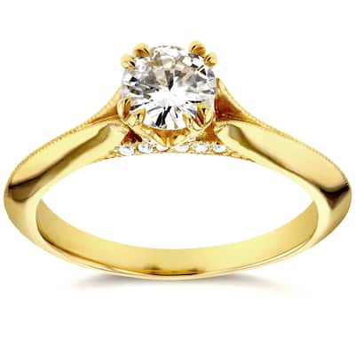 Annello by Kobelli 14k Yellow Gold 1/2ct TDW Diamond Antique Floral Soft Knife Edge Engagement Ring