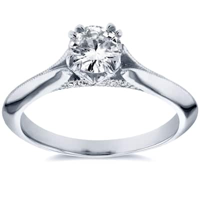 Annello by Kobelli 14k White Gold 1/2ct TDW Diamond Antique Floral Soft Knife Edge Engagement Ring
