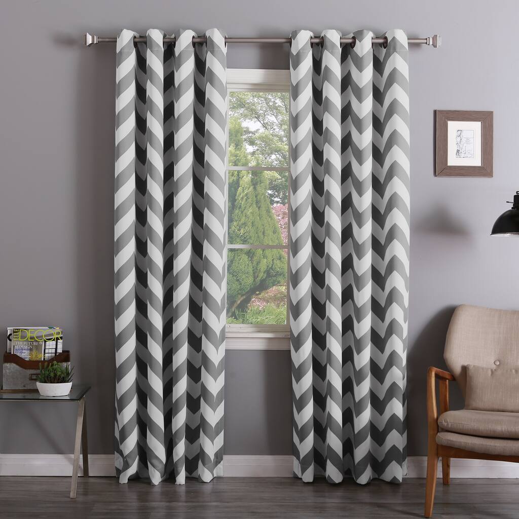 Aurora Home Chevron Print Room Darkening 108-inch Curtain Panel Pair - 52 X 108