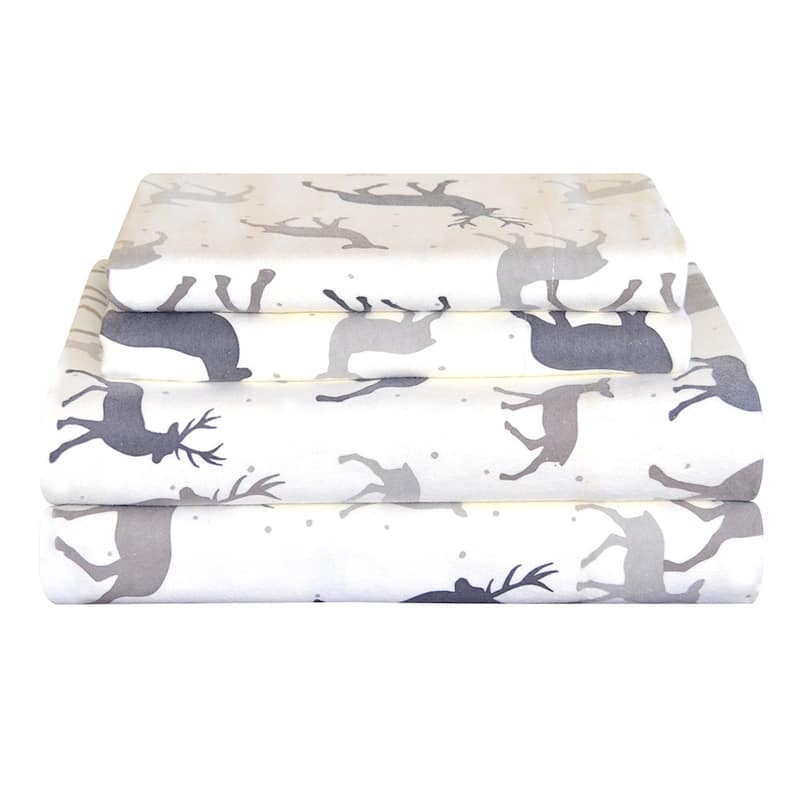 Pointehaven Heavy Weight Deep Pocket Flannel Bed Sheet Set - Autumn Deer
