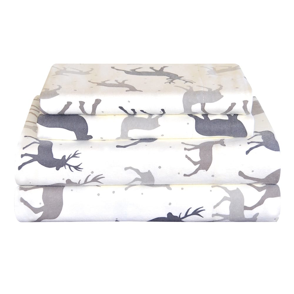 Pointehaven Heavy Weight Deep Pocket Flannel Bed Sheet Set - Autumn Deer