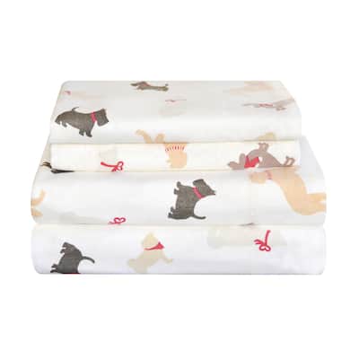 Pointehaven Heavy Weight Flannel Bed Sheet Set - Winter Dogs