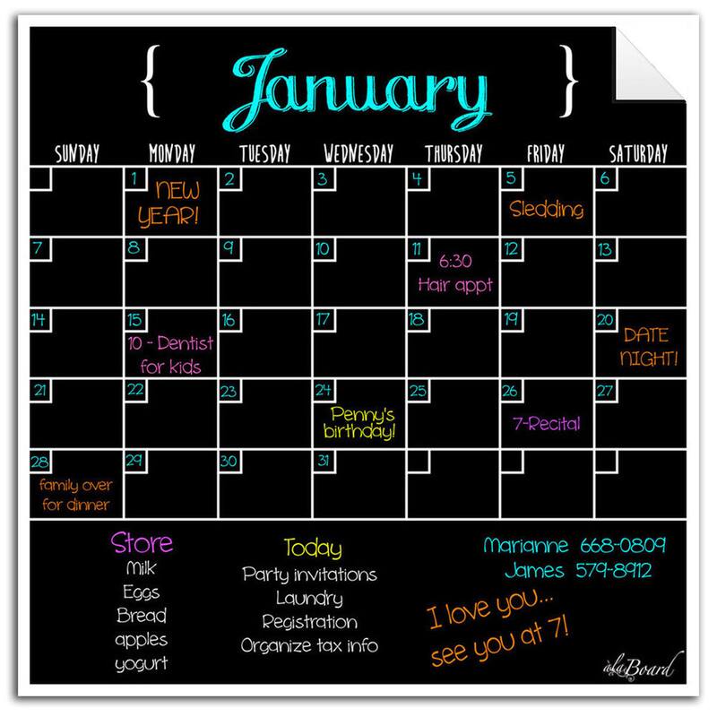 Black Fluorescent Dry Erase Monthly Calendar Decal