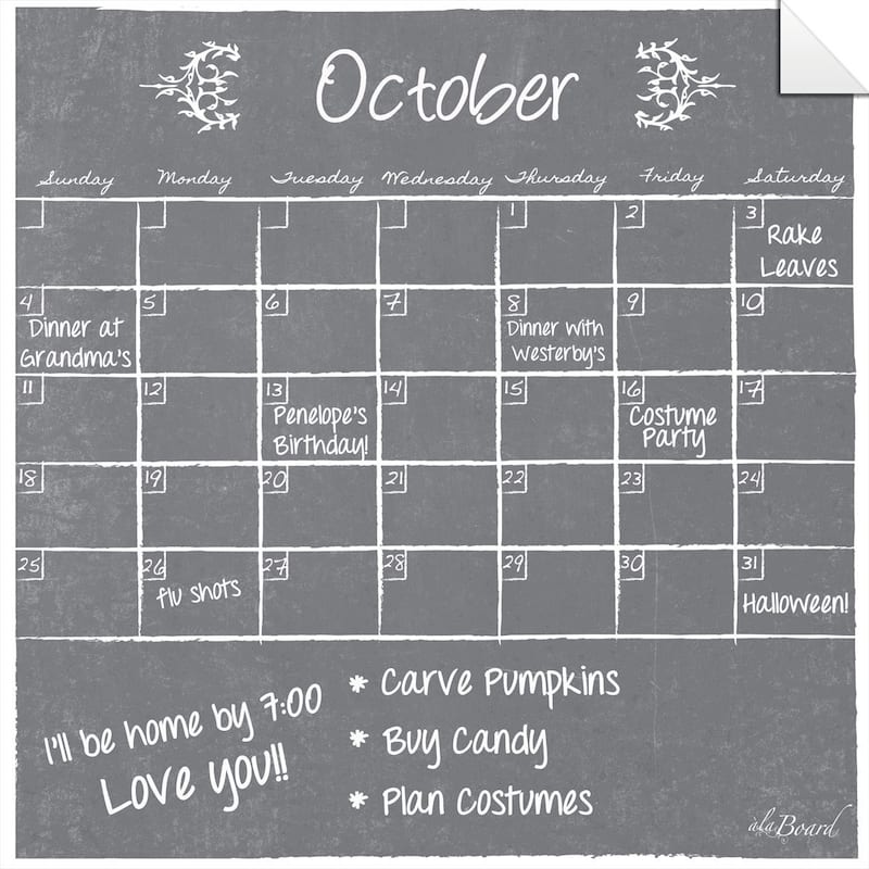 Gray Dry Erase Monthly Calendar Decal