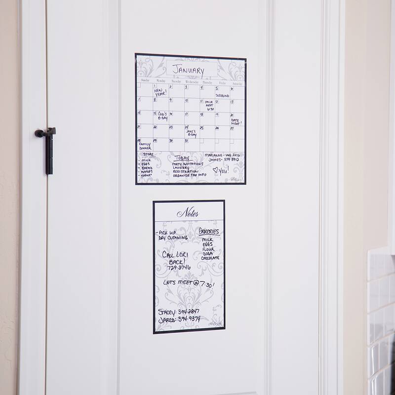 Gray Damask Dry Erase Monthly Calendar Decal