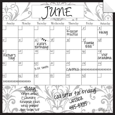Gray Damask Dry Erase Monthly Calendar Decal