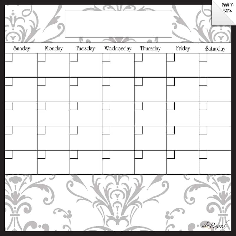 Gray Damask Dry Erase Monthly Calendar Decal