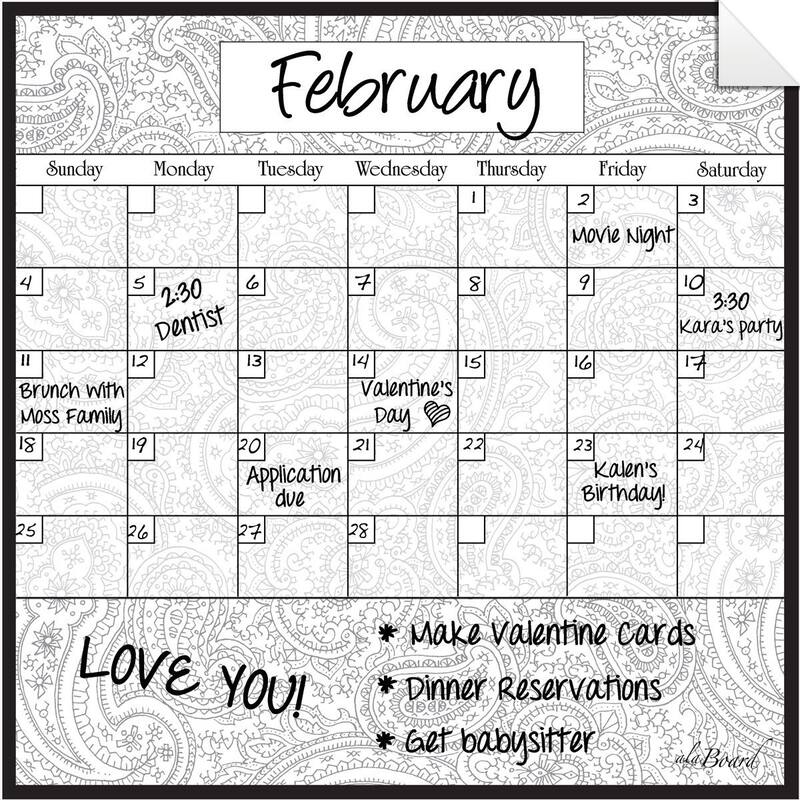 Paisley Dry Erase Monthly Calendar Decal