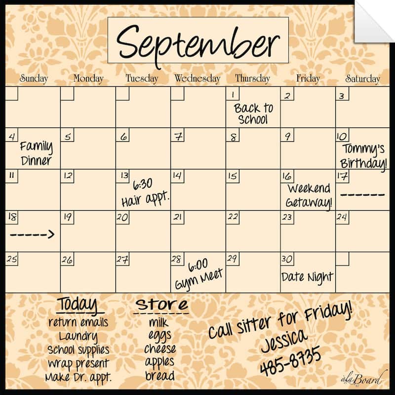 Wheat Brocade Dry Erase Monthly Calendar Decal
