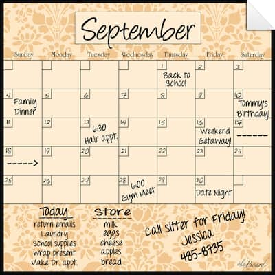 Wheat Brocade Dry Erase Monthly Calendar Decal