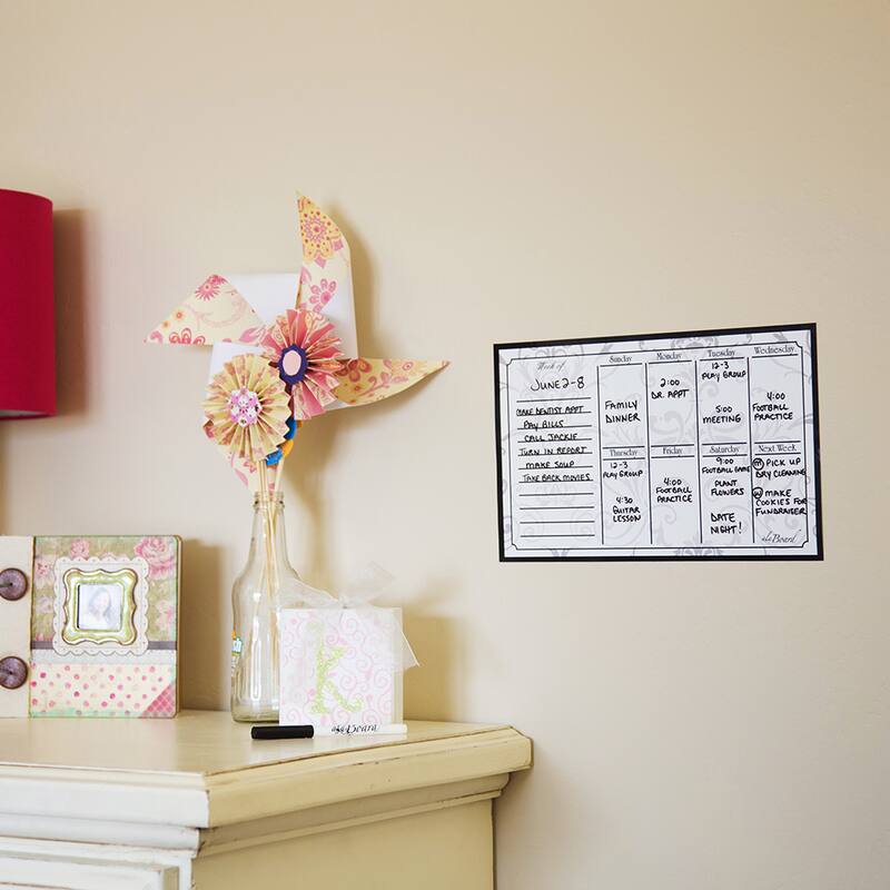Grey Damask Dry Erase Weekly Calendar Decal