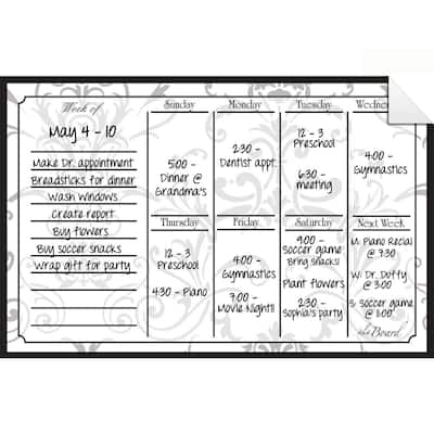 Grey Damask Dry Erase Weekly Calendar Decal