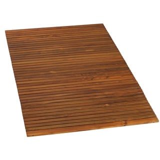 Nordic Style Oiled Extra Large Teak Indoor and Outdoor String Mat with Rubber Footing 59 in. x 35 in.