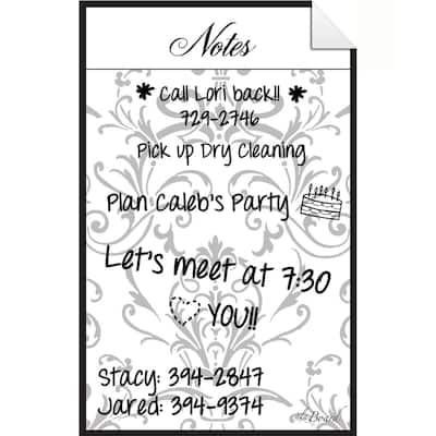 Grey Damask Dry Erase Peel and Stick Message Decal