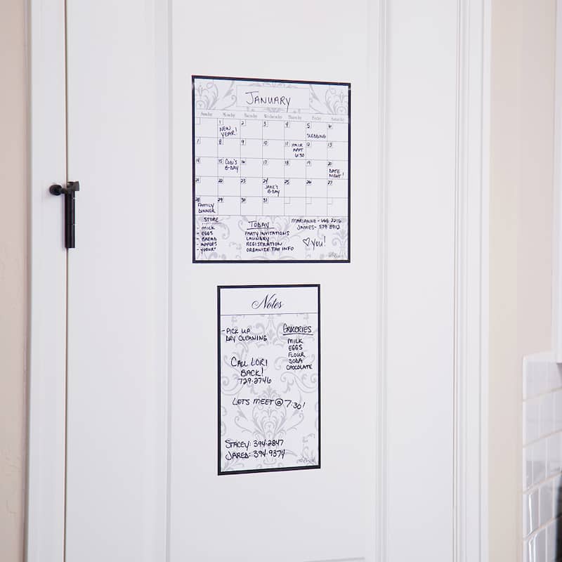 Grey Damask Dry Erase Peel and Stick Message Decal