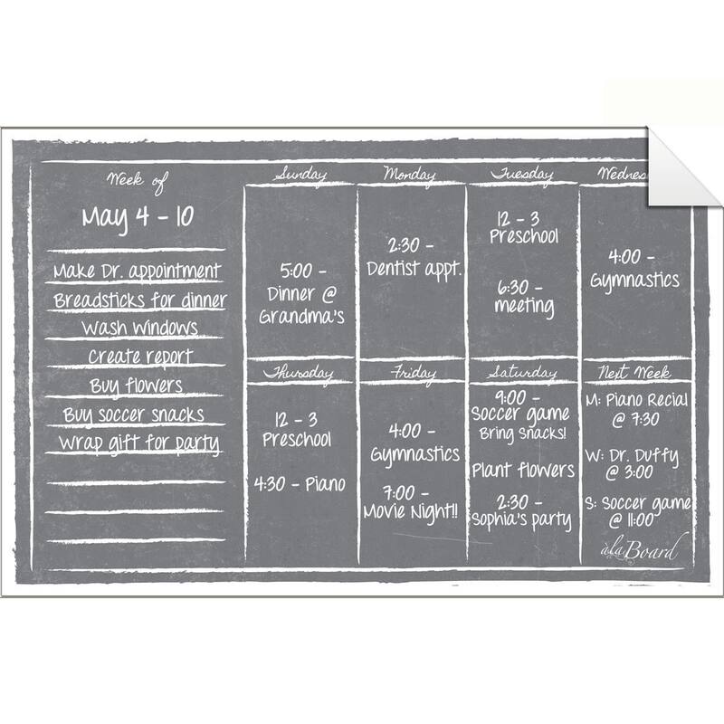 Grey Dry Erase Weekly Calendar Decal