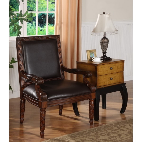 dark brown faux leather armchair