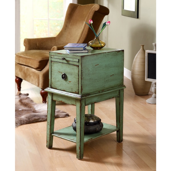 Somette Sea Green Weathered 1 Drawer Chair Side Cabinet