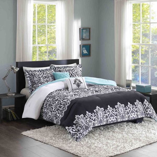 Hazel Black and Teal Comforter Set 