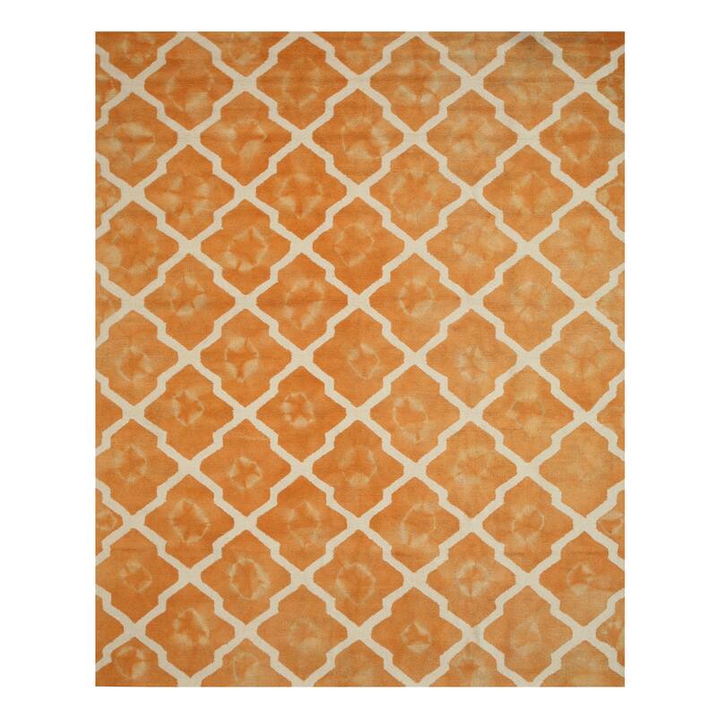 Hand-tufted Wool Orange Transitional Geometric Tie-dye Moroccan Rug - 5' x 8'