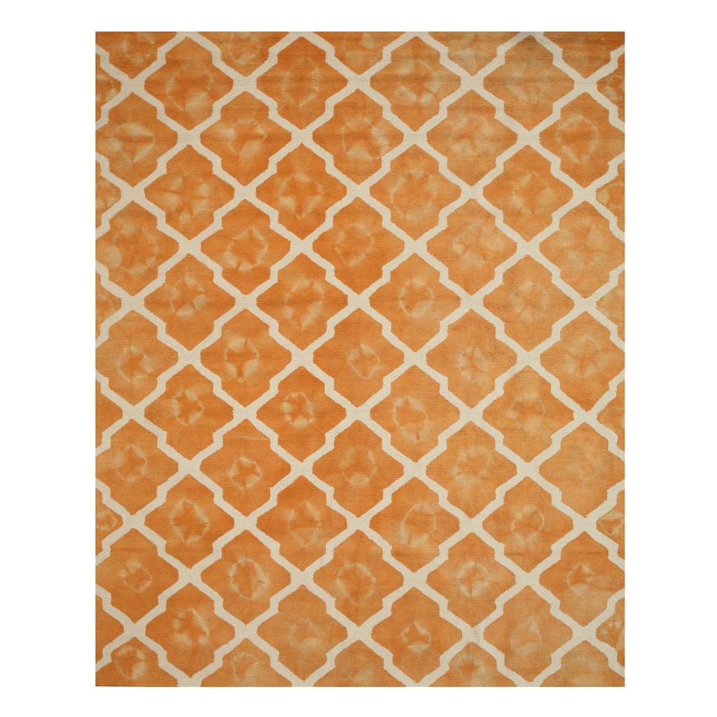 Hand-tufted Wool Orange Transitional Geometric Tie-dye Moroccan Rug - 5' x 8'