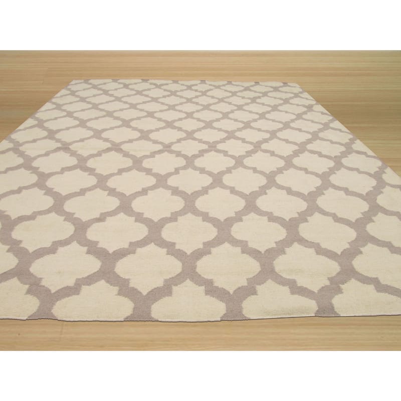 Handmade Wool Ivory Transitional Trellis Reversible Modern Moroccan ...