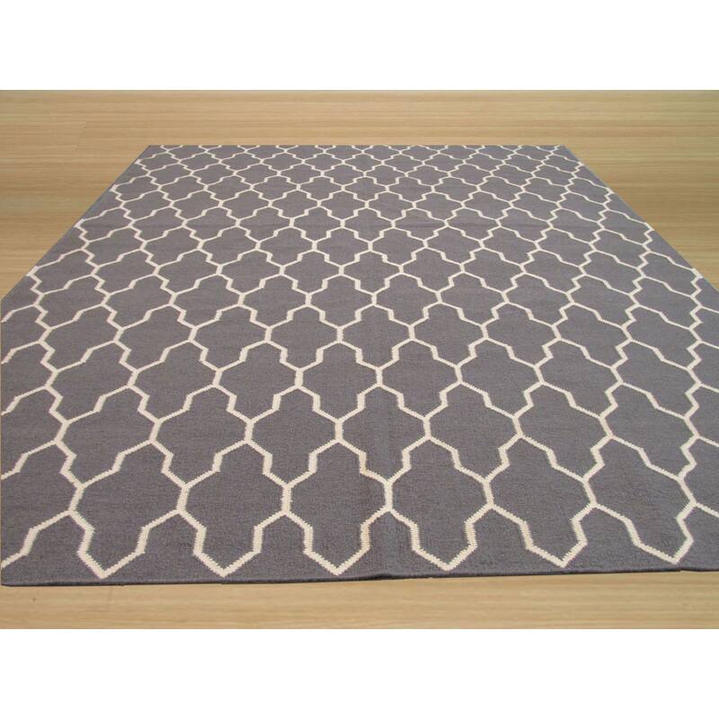 Home Decor Handmade Wool Reversible Modern Moroccan Kilim Rug | Elegant Grey Area Rug for Living Room, Bedroom, Office, & Home