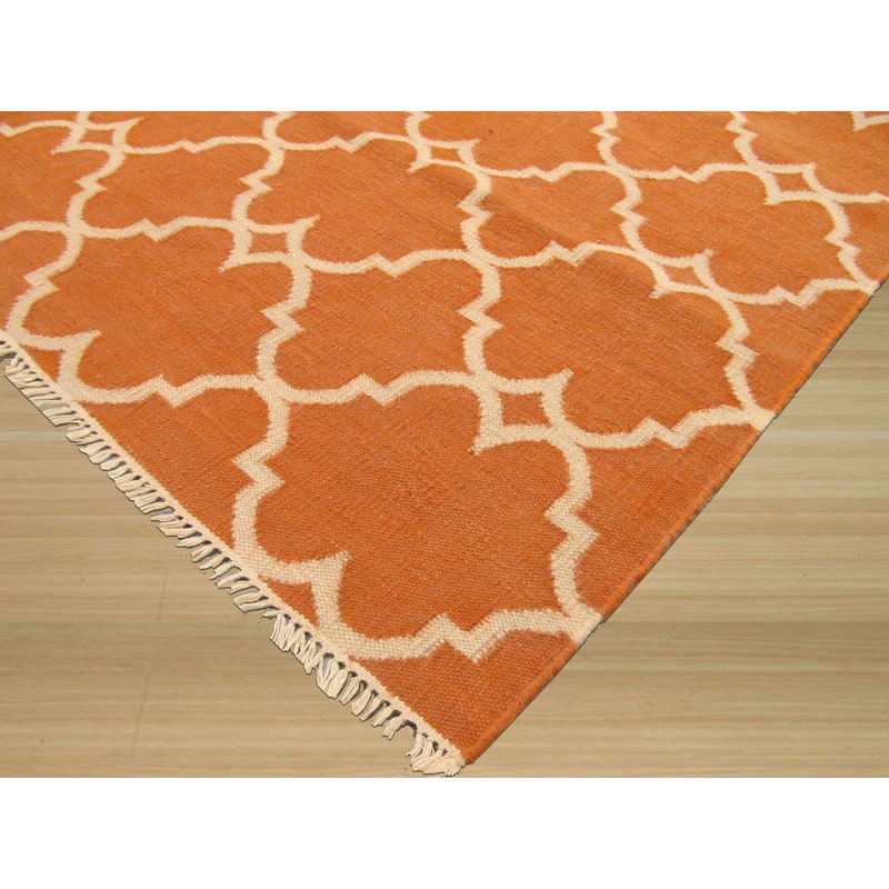 Handmade Polyester Orange Transitional Trellis Reversible Moroccan Outdoor Rug (7'9 x 9'9) - 7'9" x 9'9"