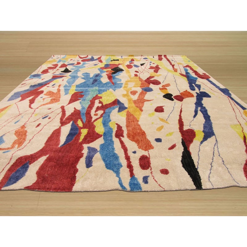 Hand-tufted Viscose Ivory Contemporary Abstract Bamboo Picaso Rug - 7'9" x 9'9"