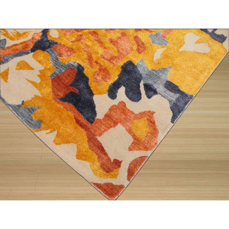 Hand-tufted Wool & Viscose Ivory Contemporary Abstract Bamboo Picaso Rug - 7'9" x 9'9"