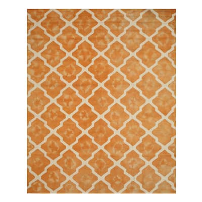 Hand-tufted Wool Orange Transitional Geometric Tie-dye Moroccan Rug - 7'9" x 9'9"