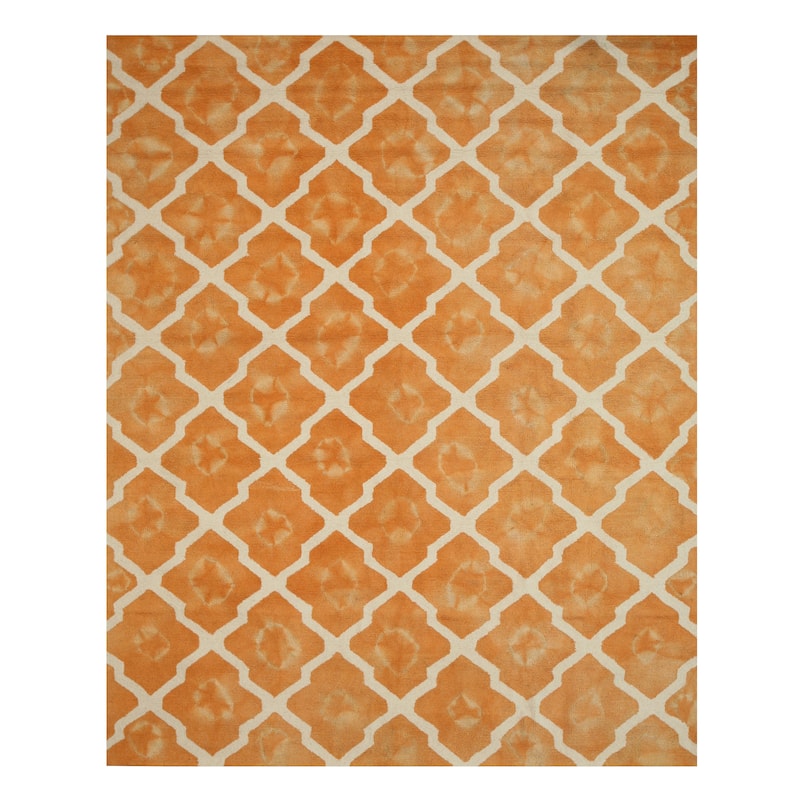 Hand-tufted Wool Orange Transitional Geometric Tie-dye Moroccan Rug - 7'9" x 9'9"