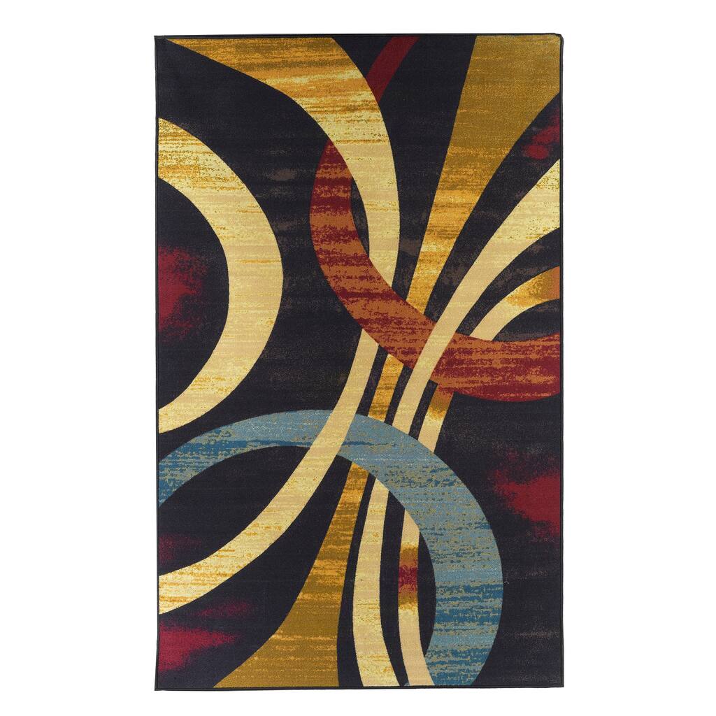 Contemporary Multi-color Wavy Circles Rug (5' x 8')