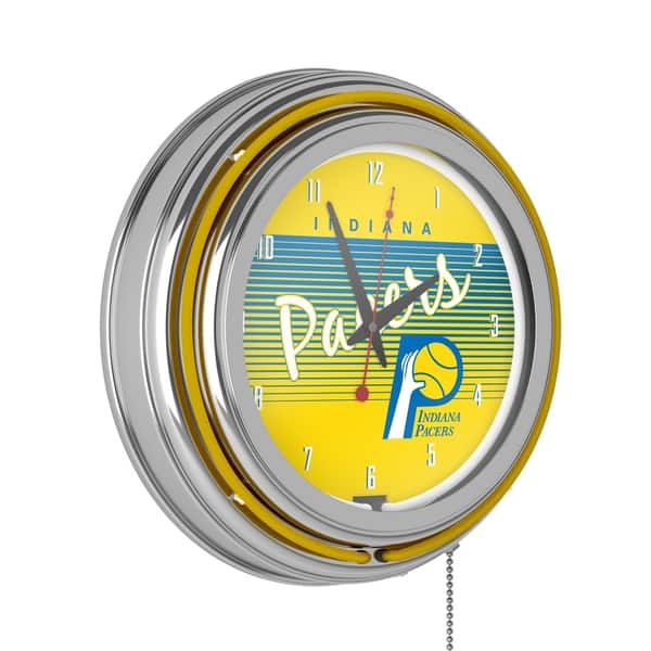slide 2 of 6, Indiana Pacers Hardwood Classics NBA Chrome Neon Clock - Yellow - Indiana Pacers
